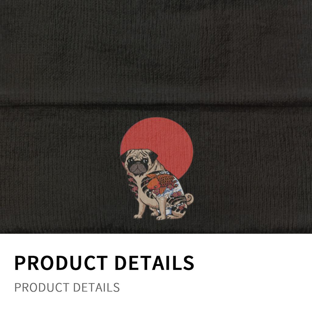 Yakuza Pug Katana Pletené čepice pro ženy Unisex Skullies Beanies Zimní čepice Polyester Pes Teplá čepice