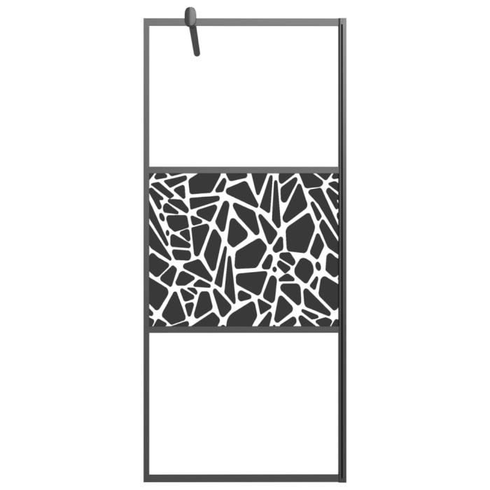 VidaXL Shower Wall 90x195 Cm ESG Glass with Stone Design Black 151881