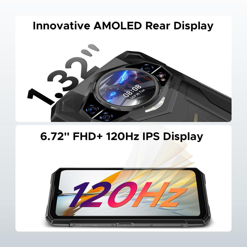 Doogee S200 Plus Rugged Smartphone 5G, (16GB+20GB)+512GB with 1.32" Dynamic Rear Screen, 10100mAh, 100MP+20MP, 6.72", 120Hz, NFC, Gemini AI