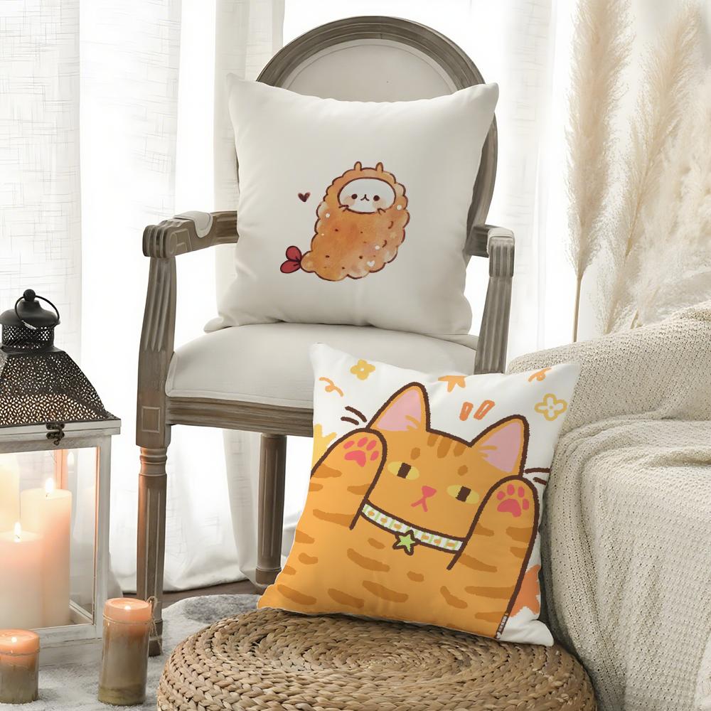 Cute Cartoon Animal Companion Patterns Cushion Cover Silky Elegant Comfort Sofa Bed Invisible Zipper Beach Pillowcase