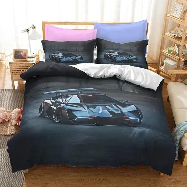 Sportwagen 3D Rennwagen Bequeme Bettdecke Bettbezug Kissenbezug Bettwäscheset Kinder Schlafzimmer Dekoration Heimtextilien