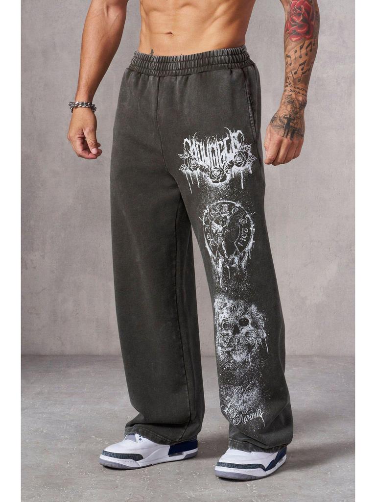YOUNG Trend Men's Loose Fit Wide Leg Print Fitness Pants