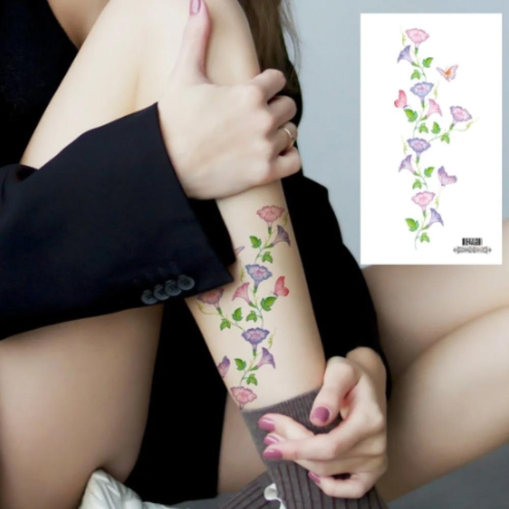 6 Sheets Colorful Flowers Temporary Tattoos Clavicle Chest Tattoo Stickers For Women Body Waterproof Fake Tattoo Wrist Tattoo
