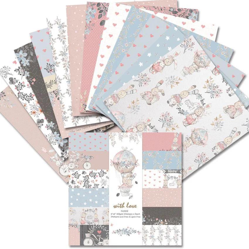 Photo Album Scrapbook Journal Account Card Background Paper 6 Inch Sweet Love Theme Animals Pattern  9 Styles 24 Sheets