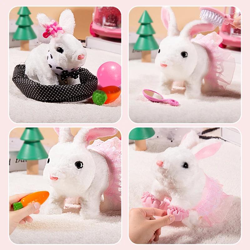 Children Electric Simulation Bunny Plush Toy Girl Pet Cute White Rabbit Doll With Sound Animal DIY Change Clothes Game for Kids