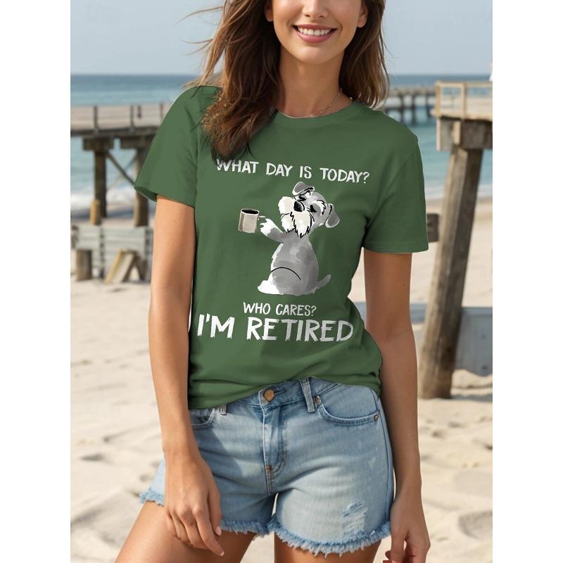 Women's T-sleeve funny retired animal letter pattern printing fashion casual round neck short-sleeved women's clothing