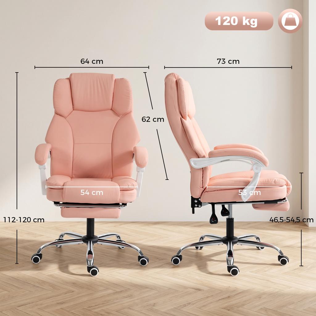 Ergonomic Office Chair, Reclining, Faux Leather, Pet-Friendly, Adjustable Height, Pink