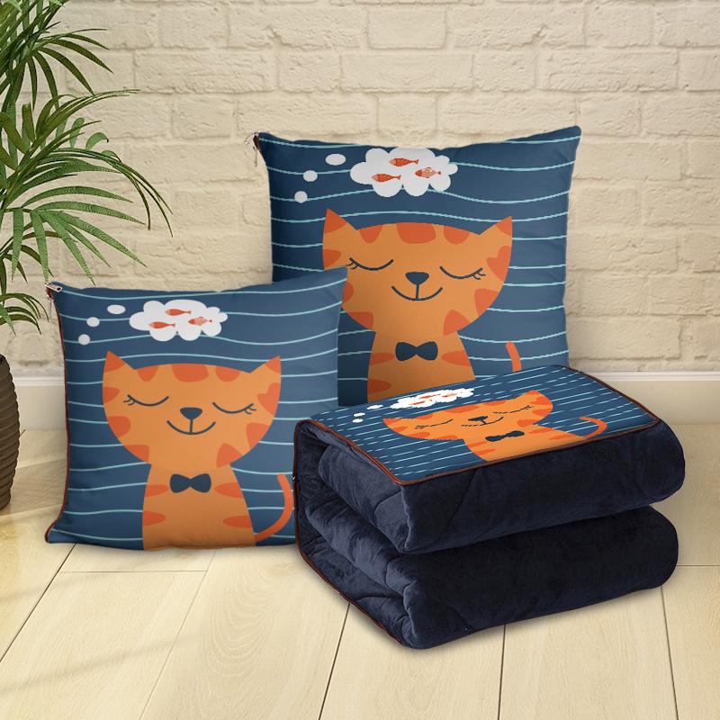 Custom Cartoon Plush Throw Pillow Blanket with Fleece Lining