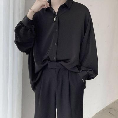 Frühling Herren Schwarze Langarmhemden Herren Koreanische Bequeme Blusen Herren Harajuku Lässige Lockere Einreiher-Hemden