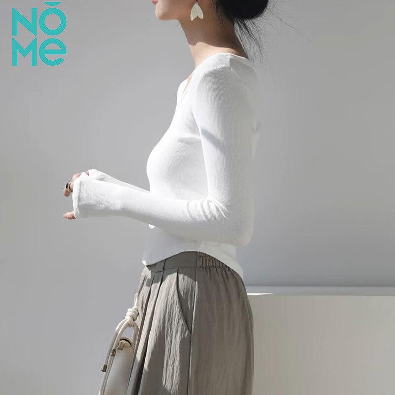 NOMe Ribbed U-Neck Long-Sleeve Slim Crop Top