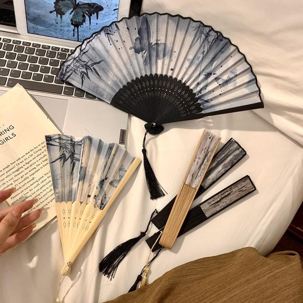 with Tassel Folding Fan Art Craft Woman Fans Vintage Folding Hand Fan Gifts