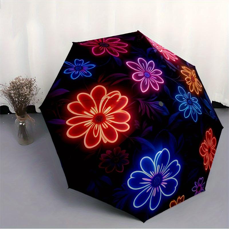 1pc Neon Flowers Automatic Open/close Folding Umbrella, Compact Portable Travel Umbrella,Cute Umbrella, Durable Construction yy250804092