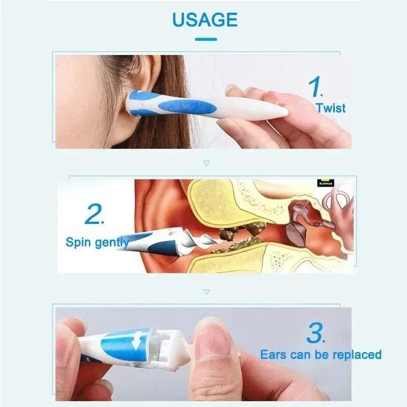 Silicone 360 Degrees Rotating Spiral Ear Cleaner Wax Removal Tool with 16pcs Replacement Ear Picker Spoon