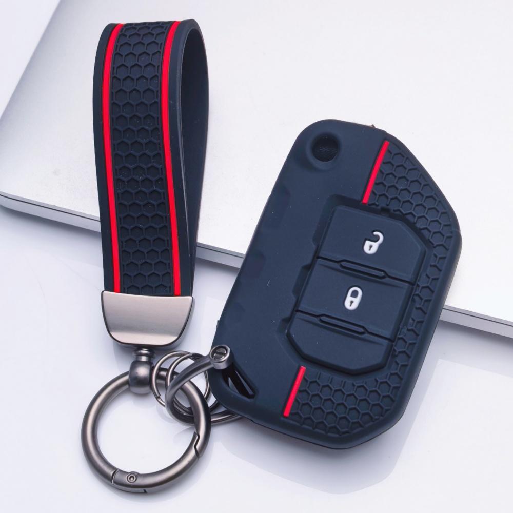 Silicone Key Fob Cover with Keychain for Jeep Wrangler JL Gladiator JT 2018-2025, for Your Key, Protective Accessory, Key Fob Protection
