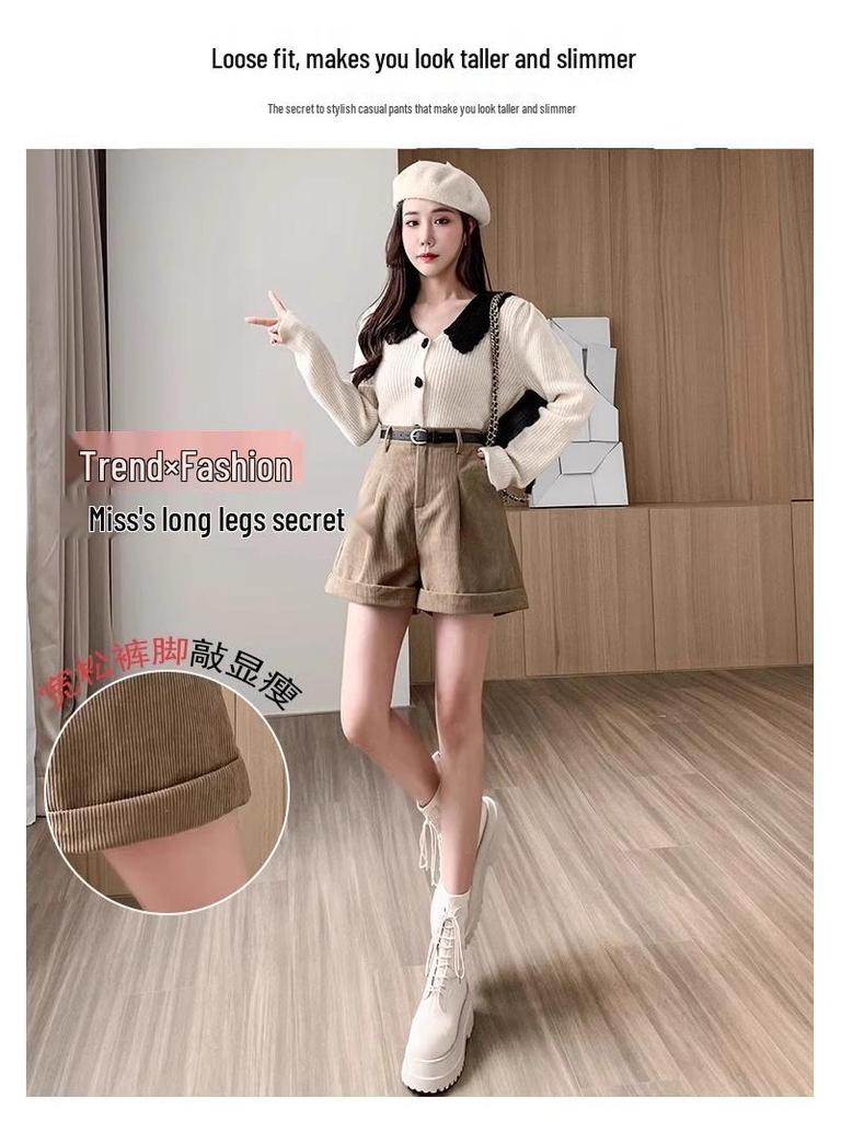 Maillard Women's Corduroy High-Waisted A-Line Shorts - 2024 New Autumn/Winter Collection