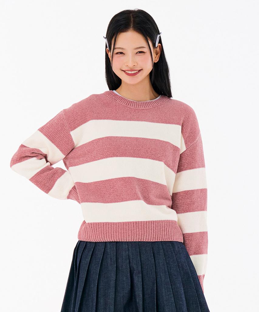CHASECULT Women'S Striped Round Sweater - Pink