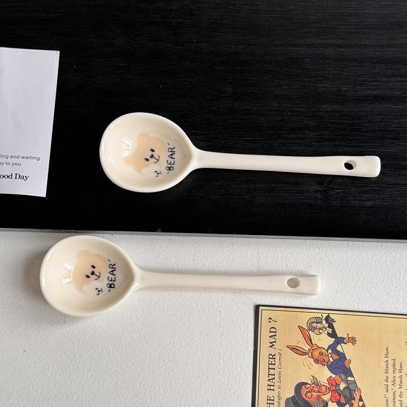 Adorable Bear Ceramic Kids Dinnerware Set 17cm Spoons (2-Pack)
