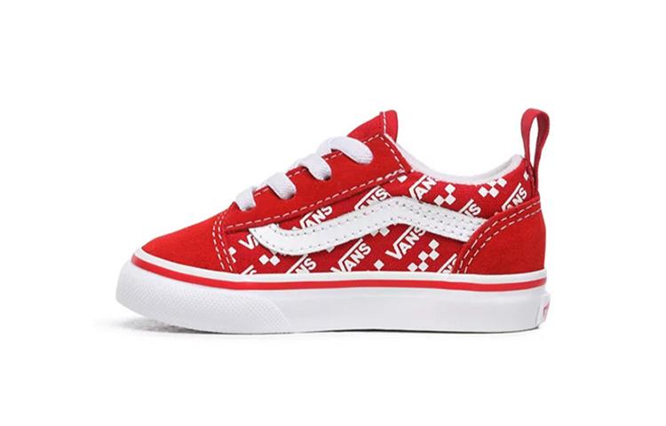 Vans Old Skool Логотип Повторяющийся Эластичная Шнуровка Низкие Детские Кроссовки Красный Для Младенцев и Малышей VN0A4TZOW35 19