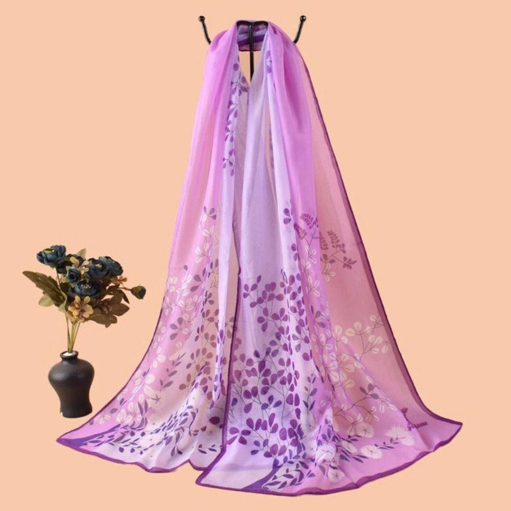 Écharpe Élégante en Mousseline à Imprimé Floral Étole Fine de Protection Soie Douce Longue Enveloppante Hijab Été
