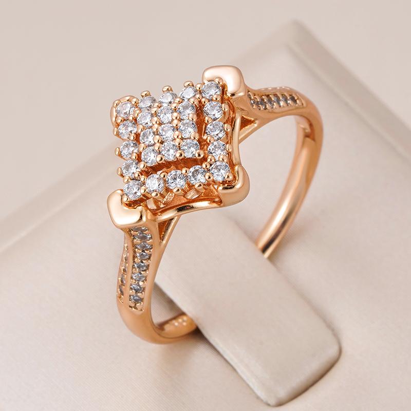 Luxury Full Paved Natural Zircon Women'S Ring  Rose Gold Unique Design Bride Wedding Jewelry Best Gift For Girls