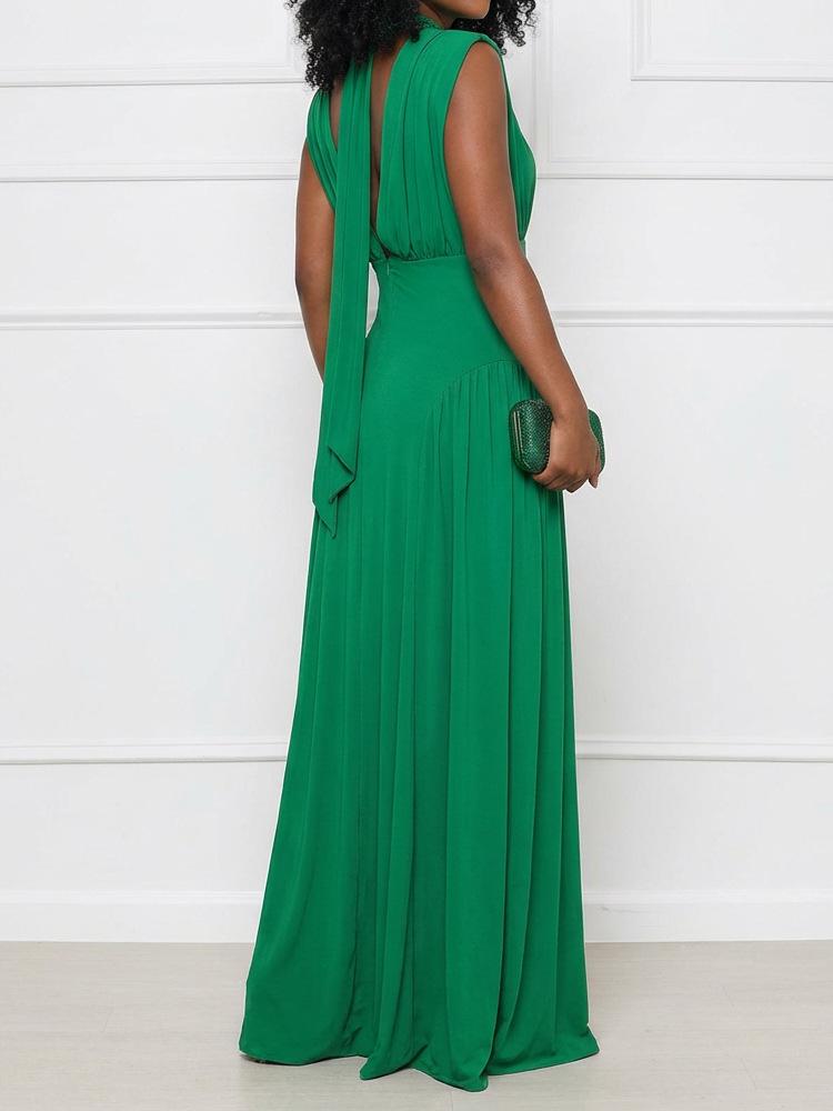 Women's Elegant Waist-Tie Solid Color Slim Dress