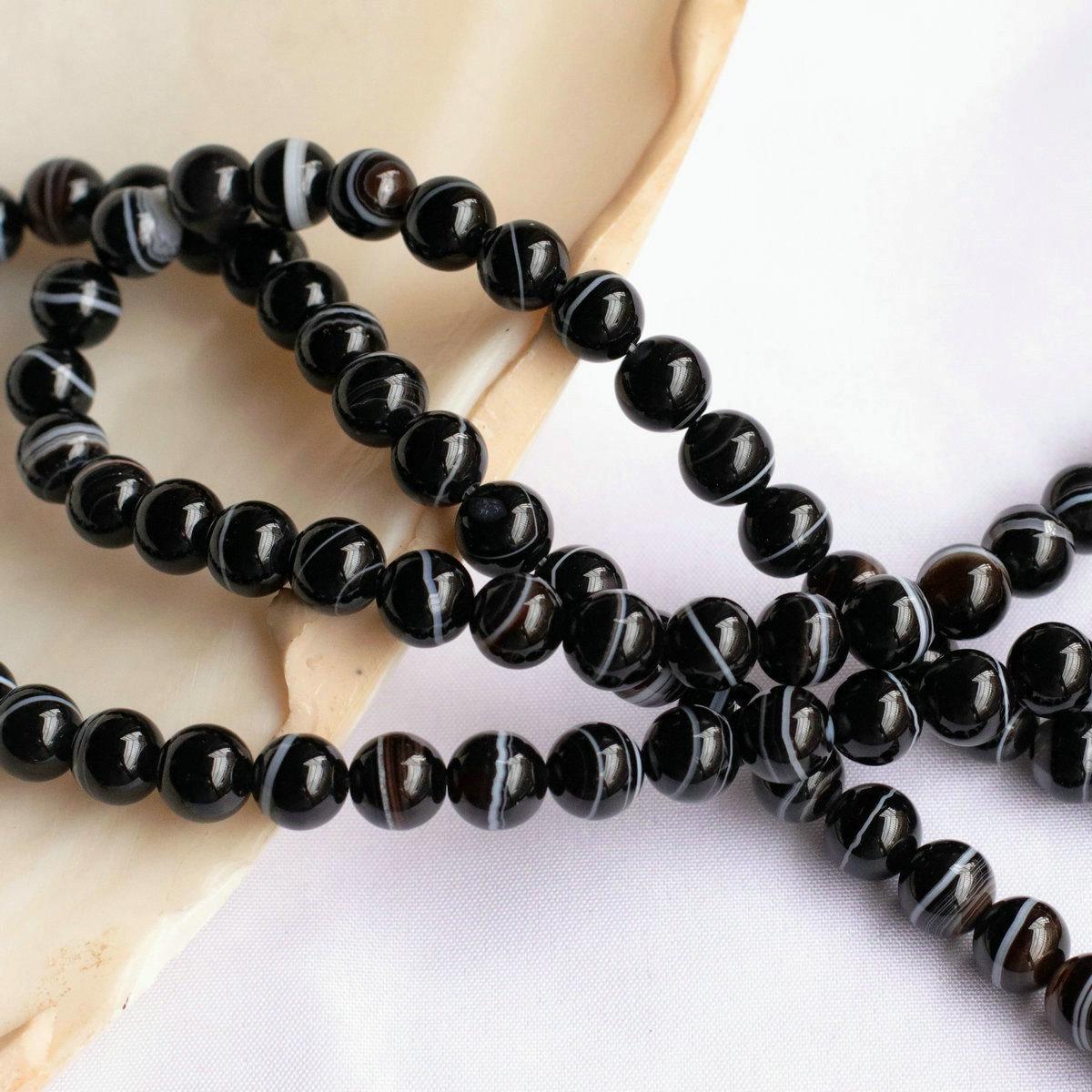 8mm Striped Agate Round Beads Buddhist Prayer Bracelet DIY Jewelry Accessories Single 8mm bead, random color/pattern