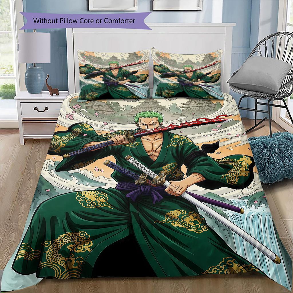One Piece Zoro Theme Collection Bedding Set, 1 Duvet Cover & 2 Pillowcases, Cozy Bedroom, Great Gift for Fans