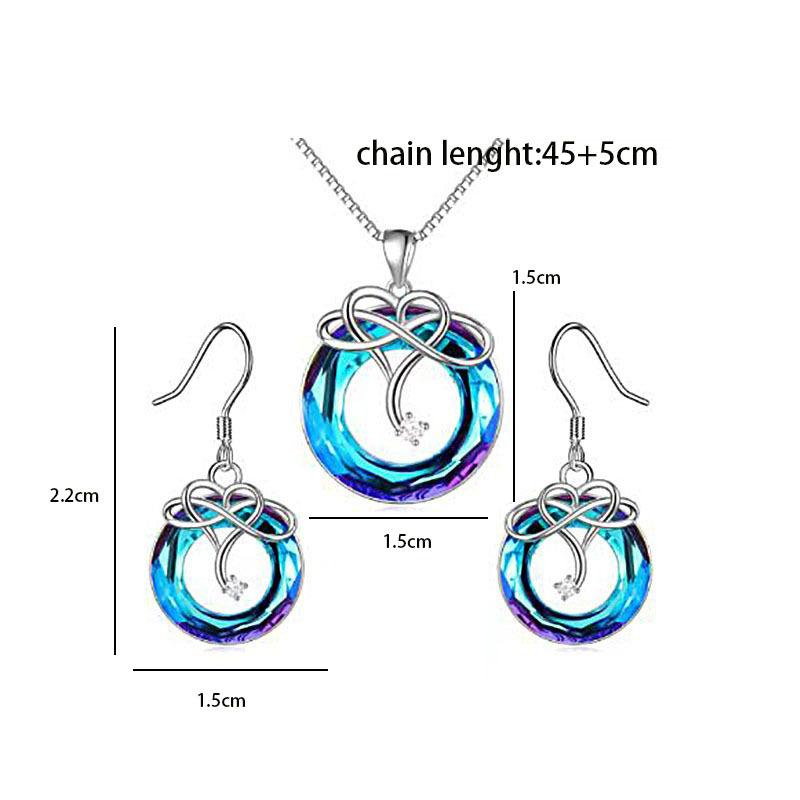 New Blue Ring Love Eternal Necklace Earrings Set Simple Fashion Crystal Pendant