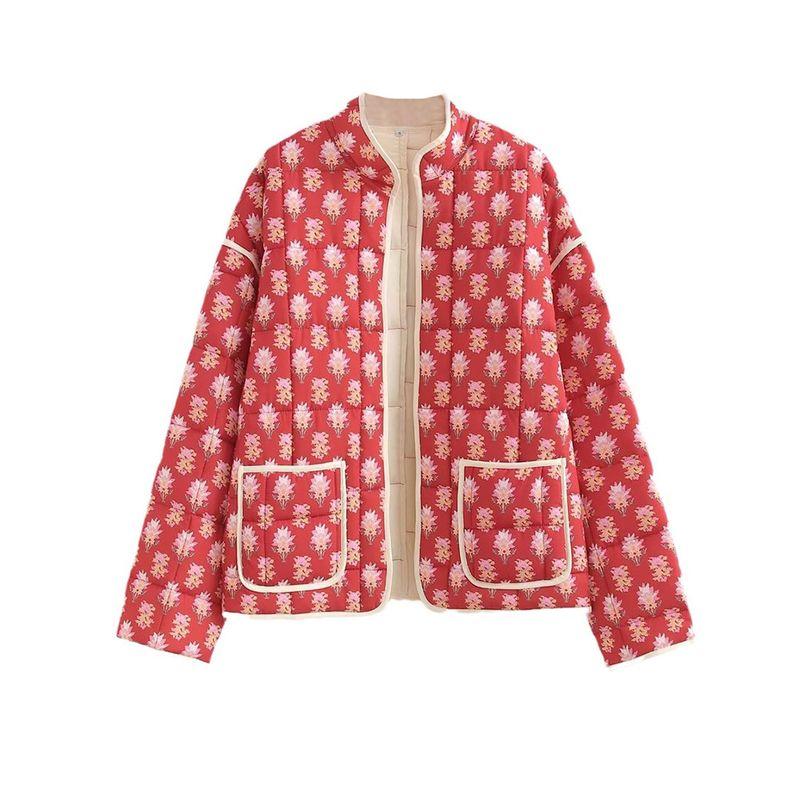 

Kaslead New Arrival Women s Clothing Fashion Style Fashion Casual Minimalist All-Matching Printed Cotton Coat Jacket Red L