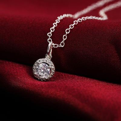 925 Sterling Silber Runde Zirkon Anhänger Halskette Hochzeit Modeschmuck