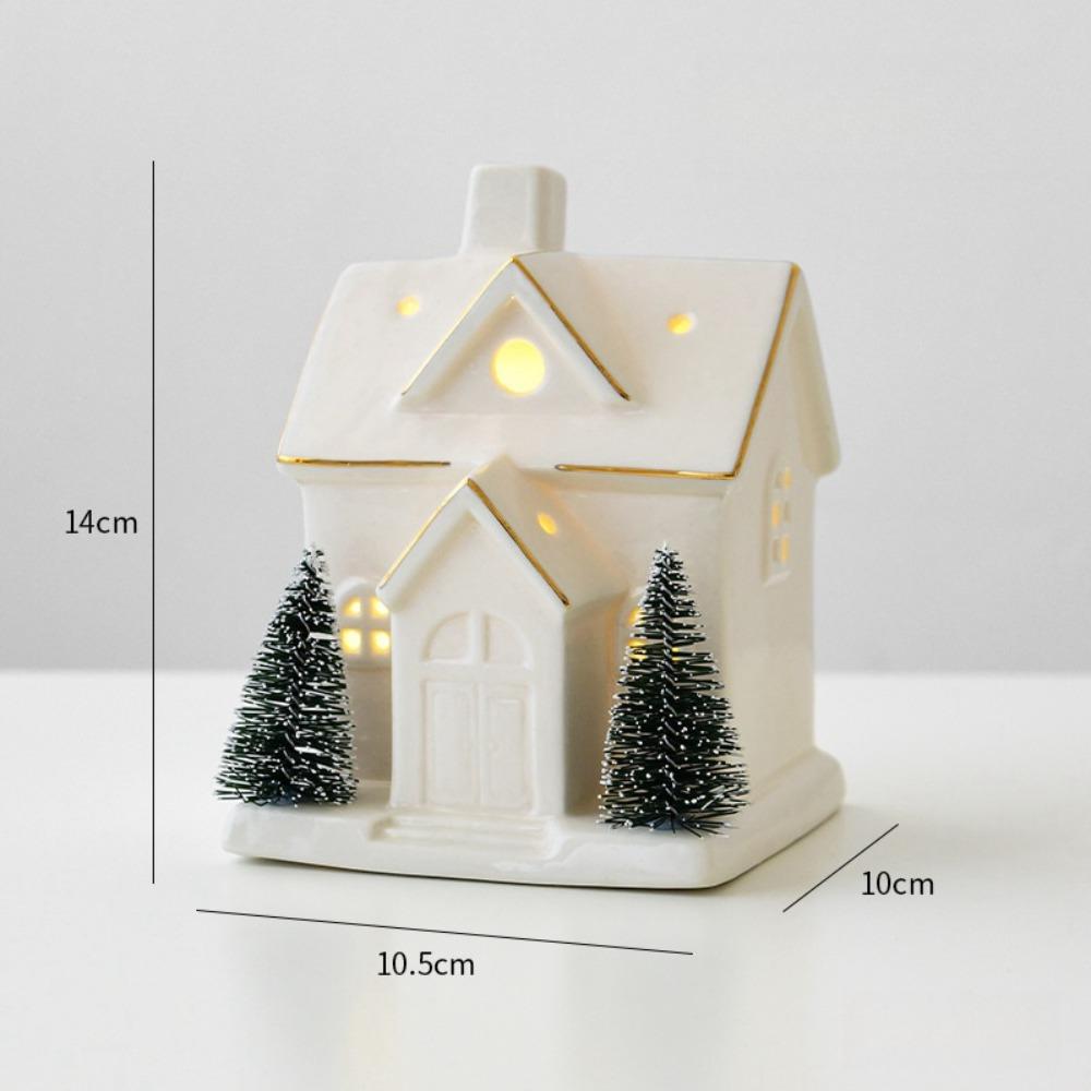 Ceramic Christmas Village Houses White House Figurines New Porcelain Village House Winter Decor