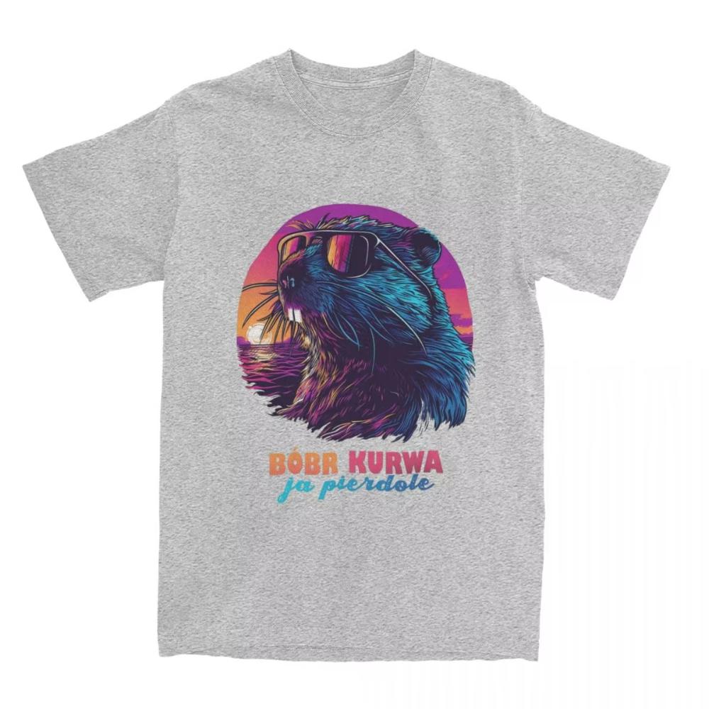 Summer T Shirt Synthwave Polish Beaver Meme Bobr Bober Kurwa Men Women TShirts Novelty Tee Shirt Streetwear Design Cotton Tops