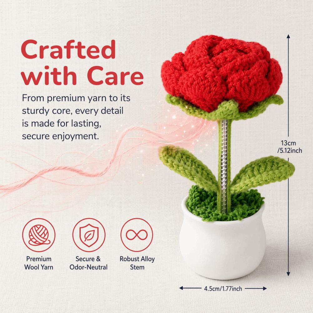 5.12in Hand Knitted Artificial Rose Flower Bedroom Shelf Decorative Flower красный