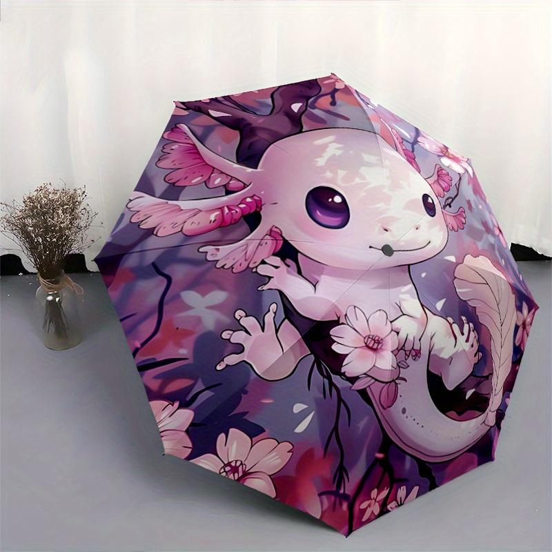 1pc Axolotl on a Tree Pattern Automatic 3-Fold Umbrella, 8 Iron Frames, High-Value Folding Umbrella, Suitable for Office, Travel and Outdoor