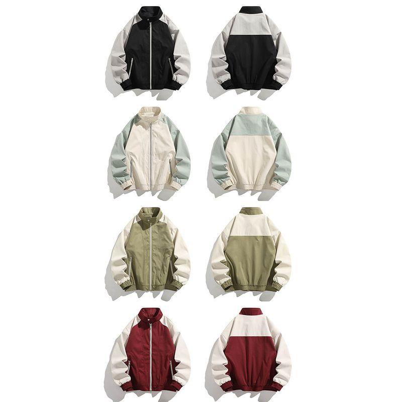 Wassup Casual Stand-Up Collar Jacket for Men, Spring and Autumn Thin Patchwork Sports Coat, Trendy Brand, Loose Fit, Versatile