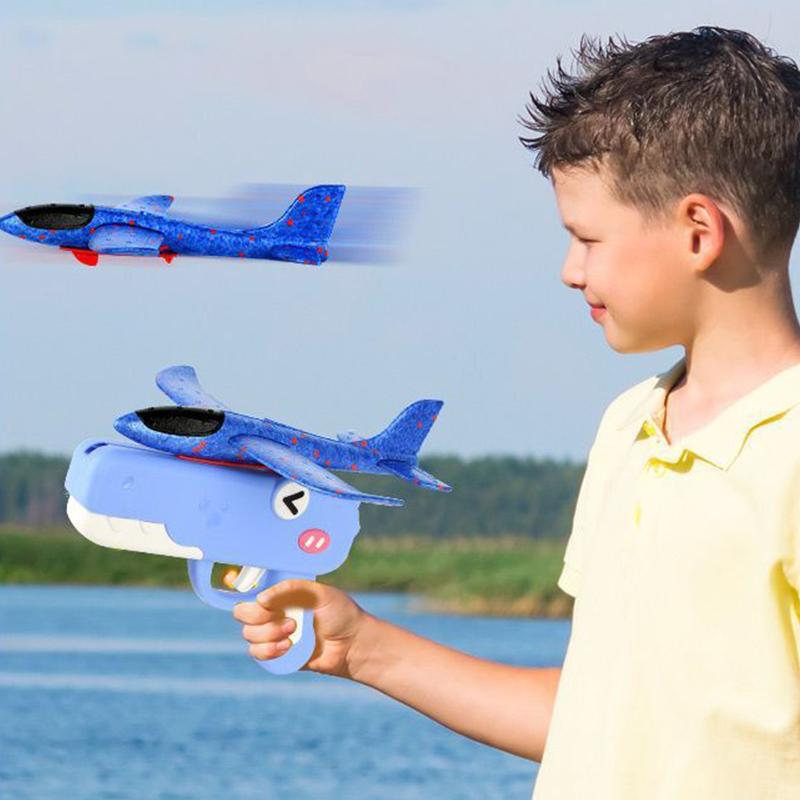 Summer Outdoor Games Kids Glider Flight Throw Foam Plane Kite Shooting Gun Plane Launcher Toy Parent-Child Interaction Toy