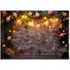 Rustic Brick Wall With Warm Lights And Pink Roses Tapestry Wall Hanging Forwedding Party Decorromantic Floral Art Print Backdrop