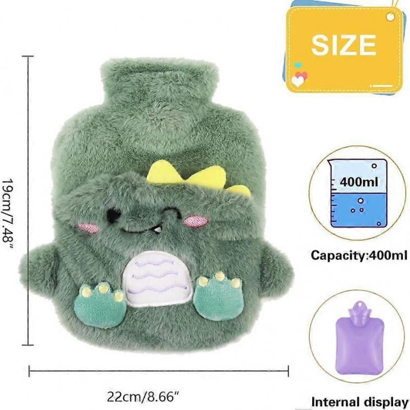 Thermos Bottle Premium Natural Rubber 400ml Cute Fluffy Dinosaur with Novelty Plush Super Soft Lid