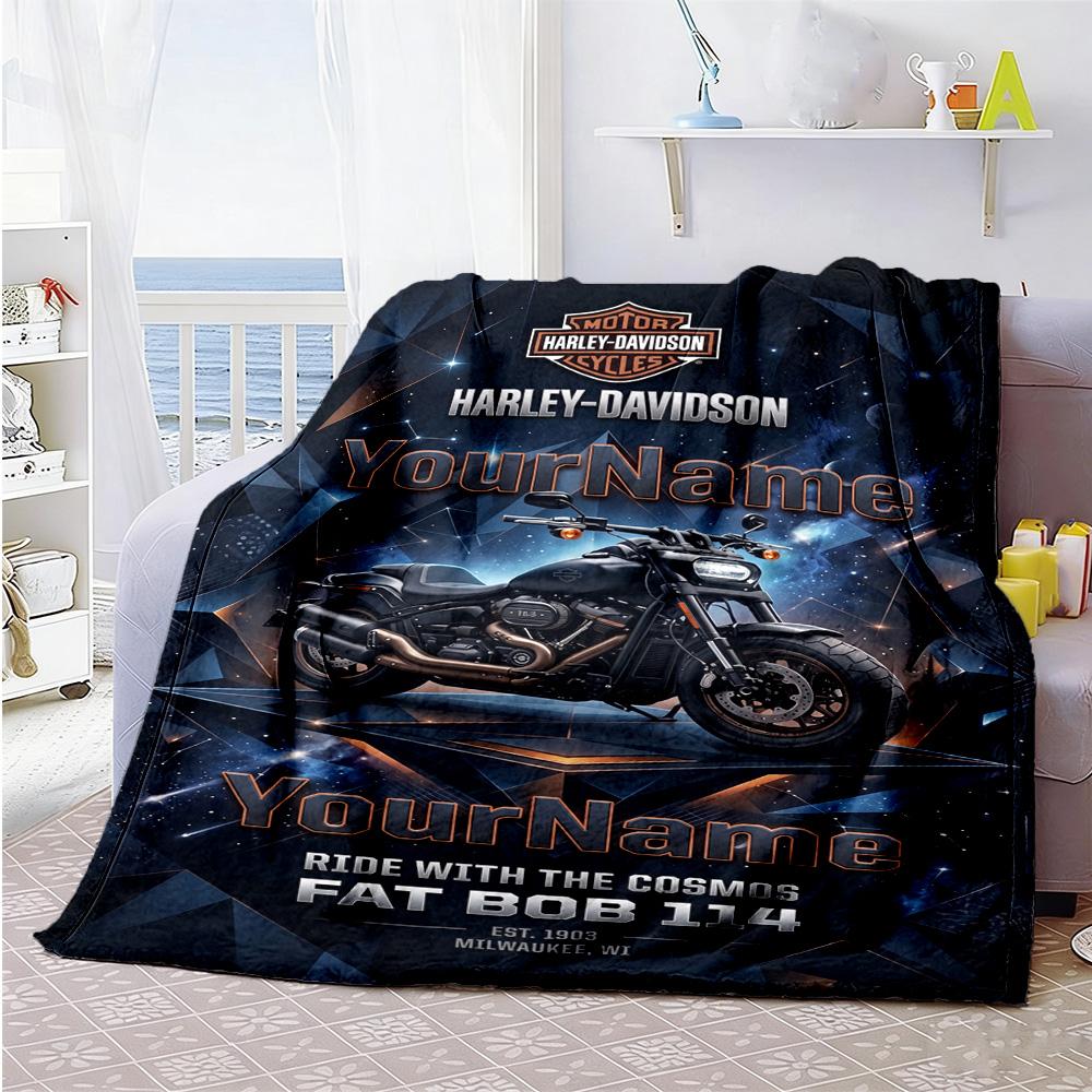 Harley-davidson Motorcycles Customize Text Blanket Lightweight Personalized Blanket Soft Warm Cozy Perfect for Office Chair Bedding Couch Chair
