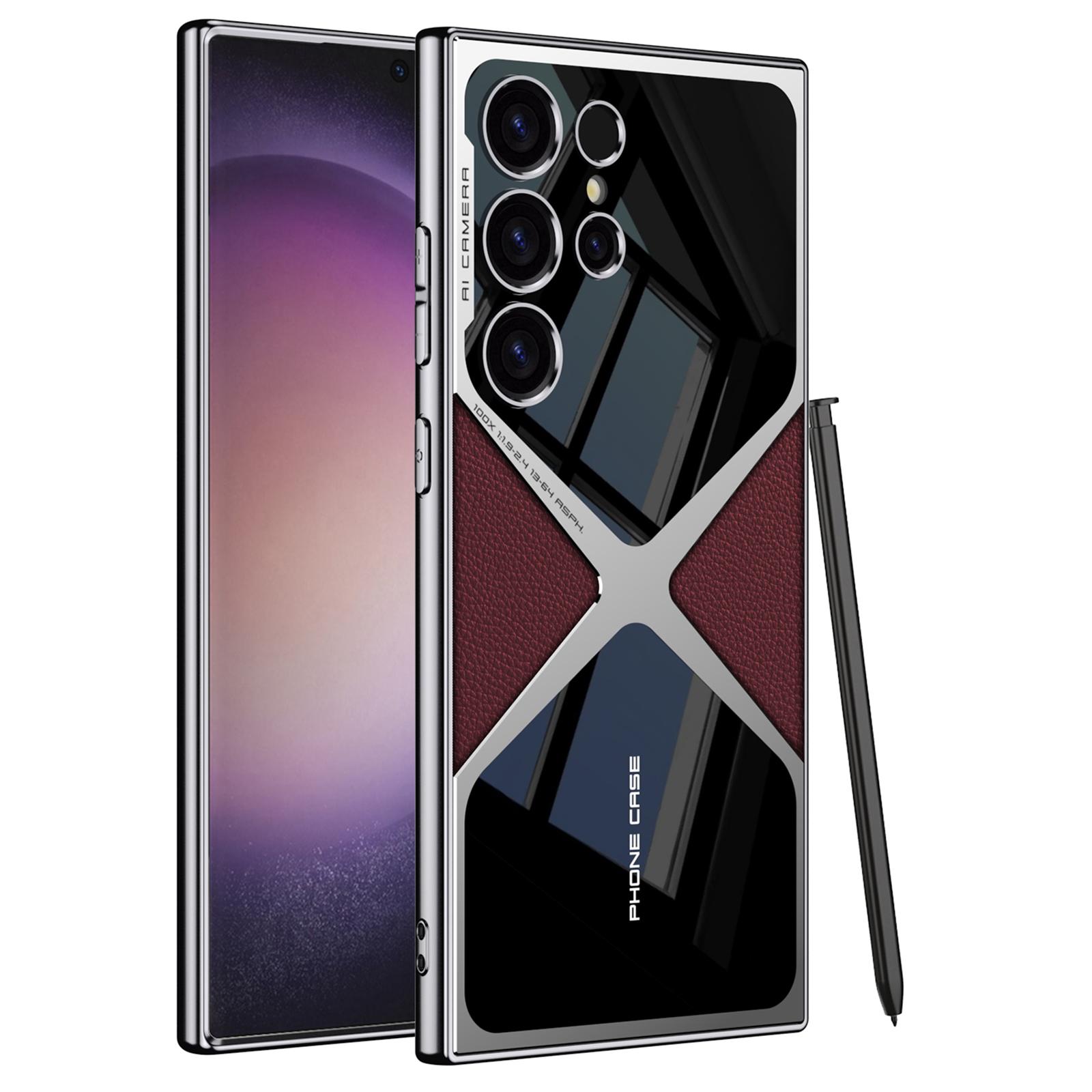 

GKK For Samsung Galaxy S23 Ultra Case Electroplating PU Leather+PC Anti-Drop Phone Cover Red Black