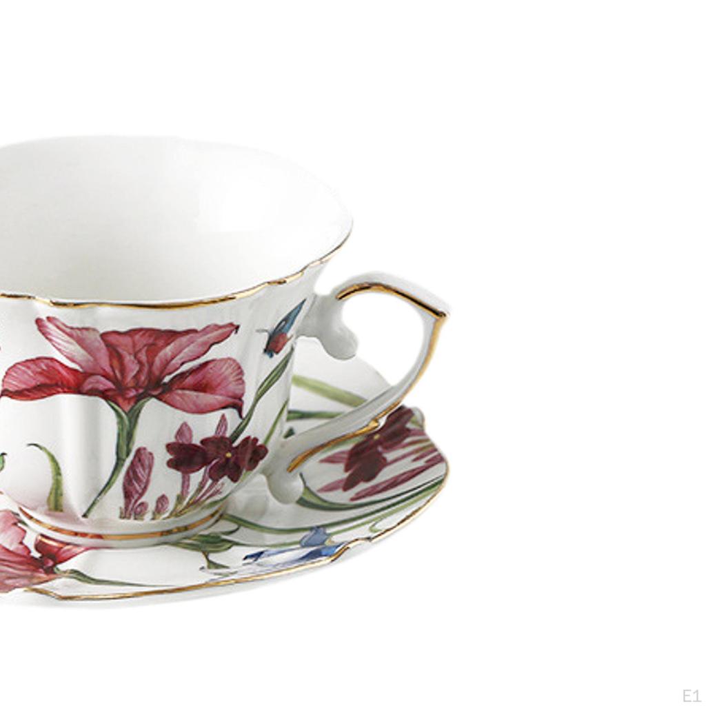 British Teacup Ceramic Coffee Cup and Saucer Set Easy to Clean 200ml Capacity Cappuccino Mug