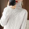 Women's Thick Winter Red Wool Cable Knit High Neck Sweater 