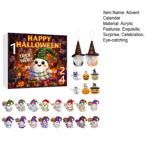 Halloween Advent Calendar 2025 24 Day Countdown Calendar with Acrylic Ghost/Gnome/Pumpkin Ornaments for Indoor Outdoor Home Party Decor