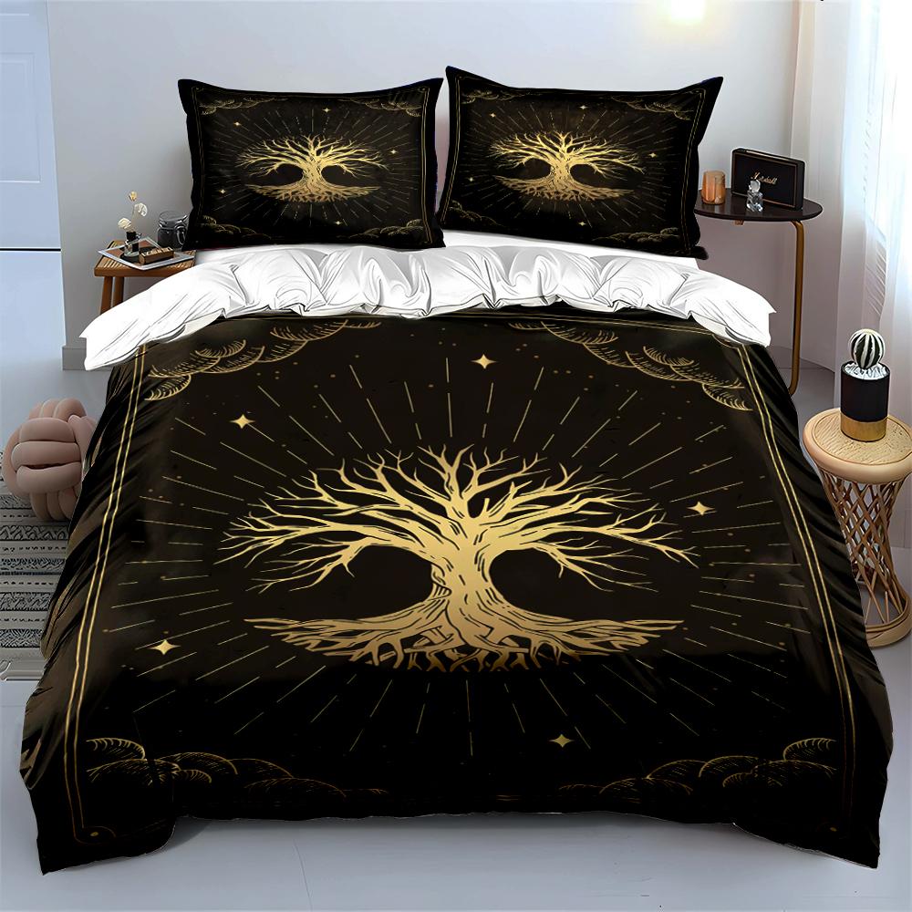 Golden Tree of Life Design Bedding Set Bedding Set (1 Duvet Cover, 2 Pillowcases, Duvet Not Included)