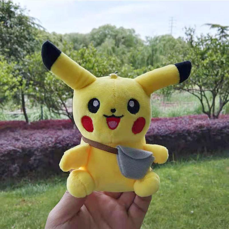 Plush Endearing Pikachu Backpack With Keychain Cartoon Character Toy Ideal For Gifts