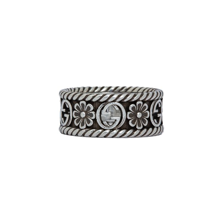 

Gucci Double G Series Interlocking Double G Logo Vintage Matte 925 Silver Ring Unisex rings 577263-J8400-0811 Dust Bag+Box (Random Color),09