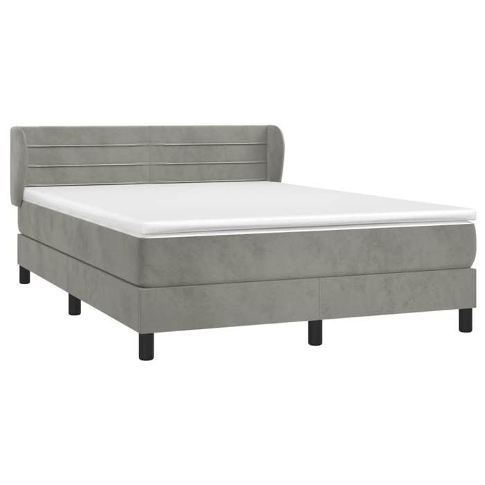 3127553 vidaXL Lit à sommier tapissier et matelas Gris clair 140x200cm Velours