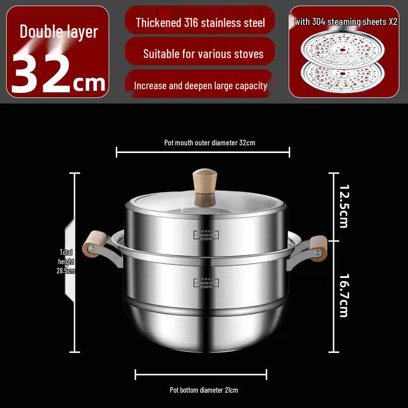 **Two-Layer Anti-Scald Handle Stainless Steel Steamer Pot**