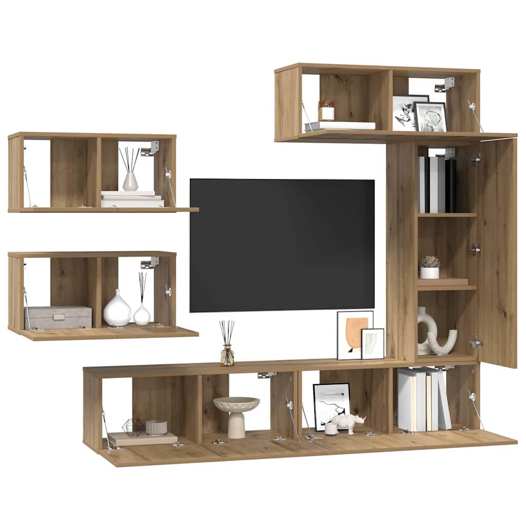 Wall Mounted TV Cabinet Set 6 pcs Artisan Oak Wood Based Material