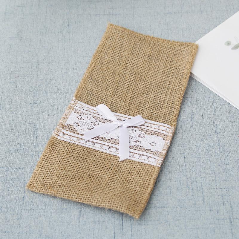 Lace-Trimmed Burlap Cutlery Bag for Weddings & Festivals - DIY Handmade Jute